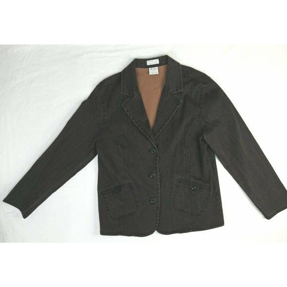 FdJ French Dressing Women's Large Brown Stretch Denim Jacket Button Up Pockets - Picture 1 of 12